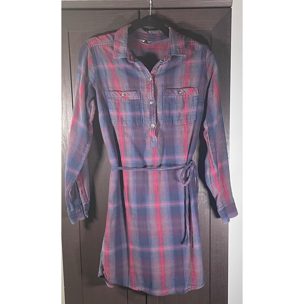 Eddie Bauer Womens Blue Red Plaid Flannel Shirt Dress Long Sleeve Size 6